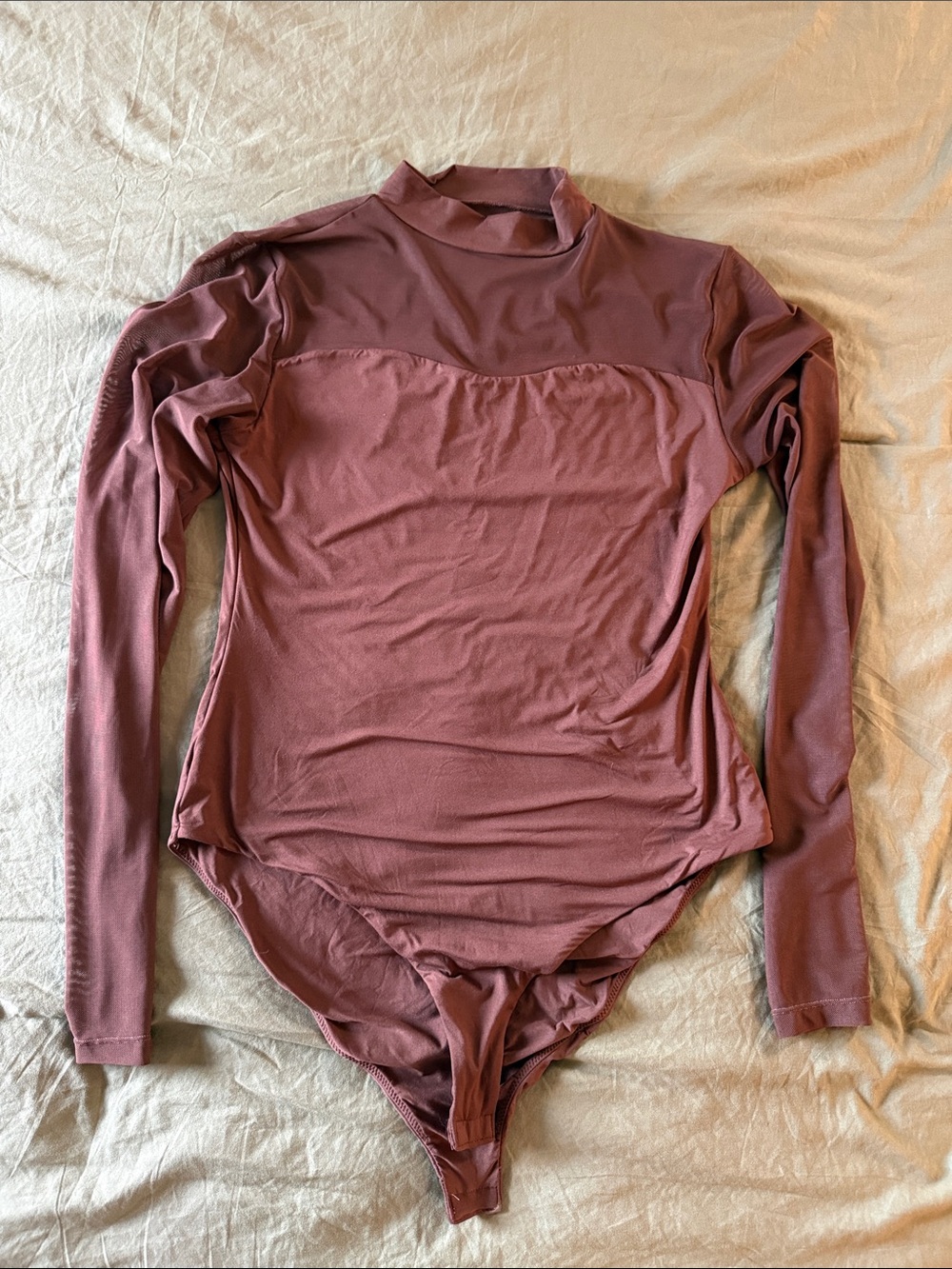 SHEIN Mauve Long-Sleeve Mock Neck Bodysuit